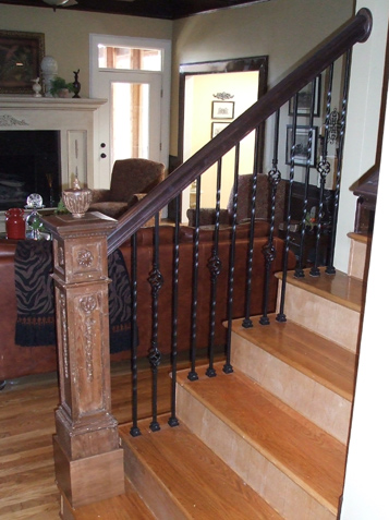 Re-installed Antique Heirloom Newel Post with updated Iron Spindles