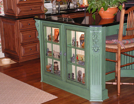 Glass display Cabinet in Island - Custom Kitchen Cabinets by KC Wood