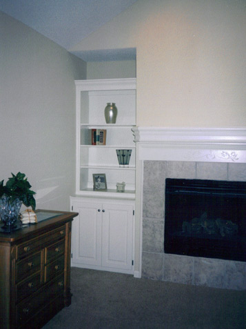 Bookcase in Master Bedroom Alcove with Mantle