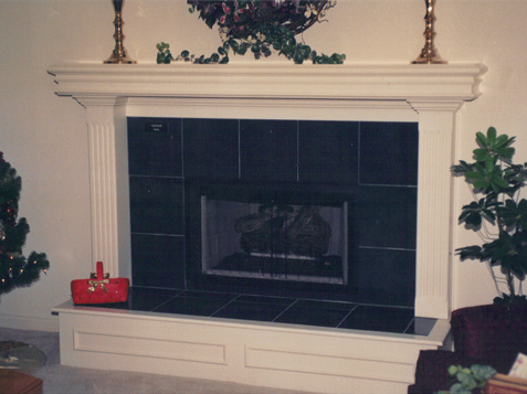 Mantle with Raised Hearth with Applied Molding, Fluted Columns