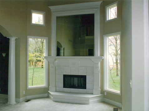 Tall Mantle with Pediment, Raised Hearth and Corbels