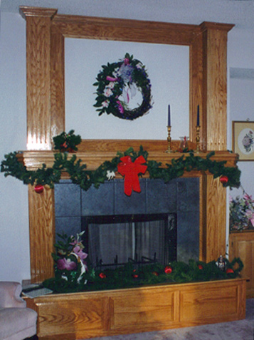 Oak Mantle - Floor to Ceiling, Flush Hearth, Fluted Columns, Raised Panel Hearth